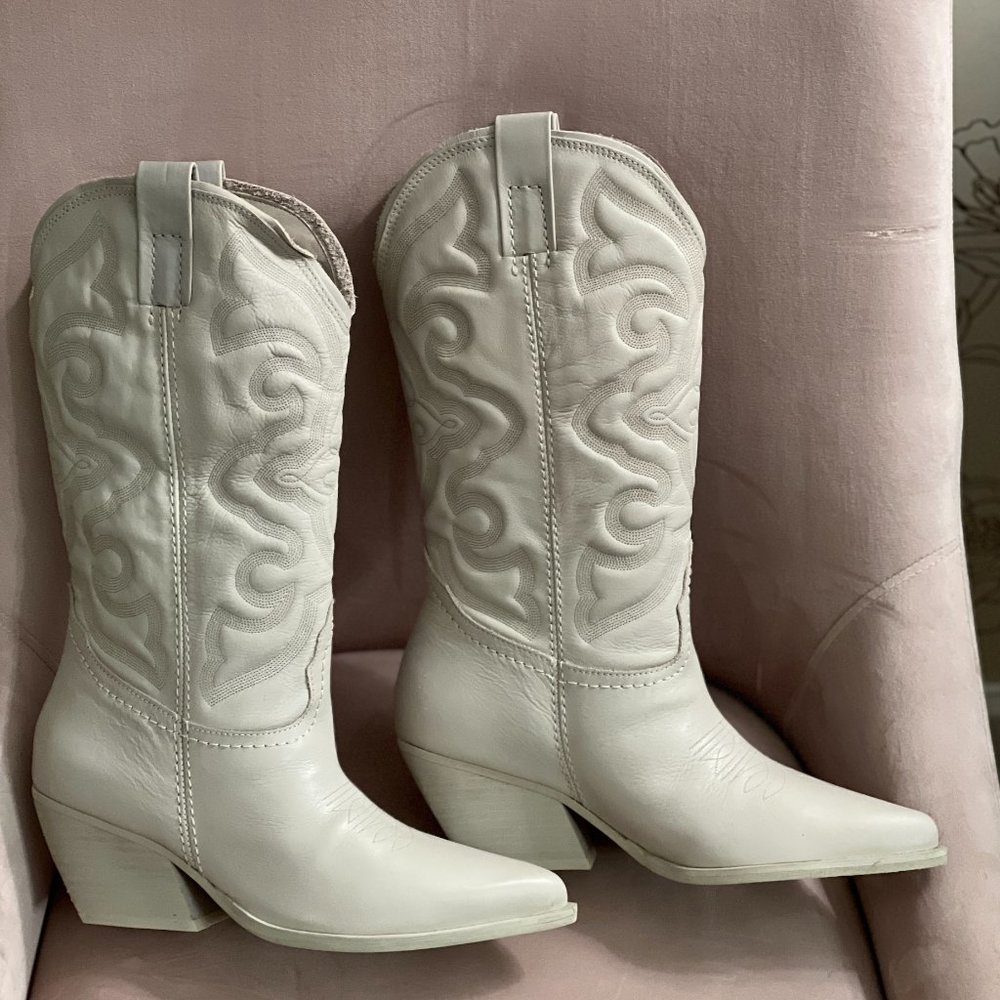 Steve Madden White Leather West Cowboy Boots New Cowgirl Era